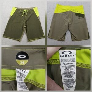 Oakley Boardshorts Men's 34 Green Olive Neon Surf Swim Stretch
